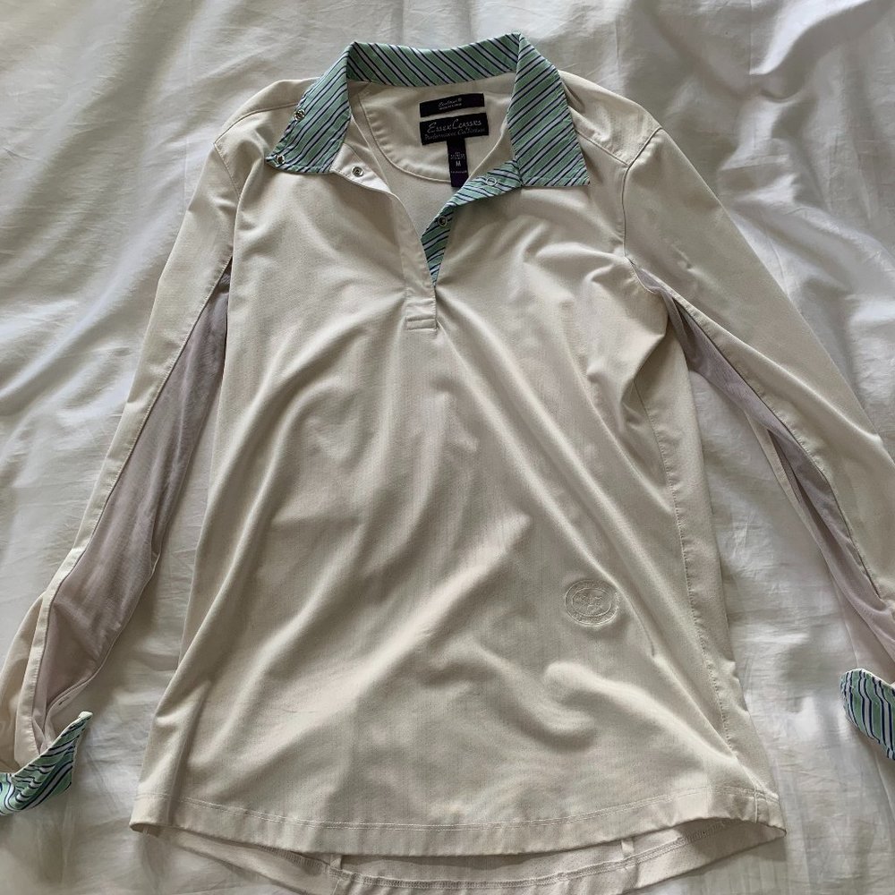 Essex White Show Shirt with Blue and Green Trim